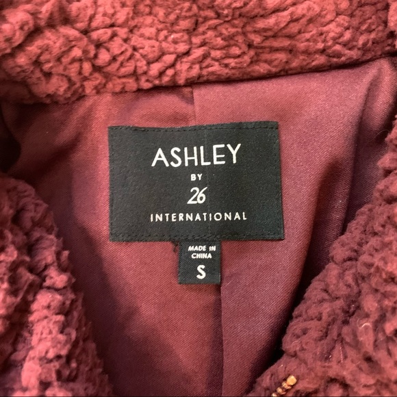 Ashley Teddy Bear Fur Bomber Jacket in Burgundy - Picture 8 of 12
